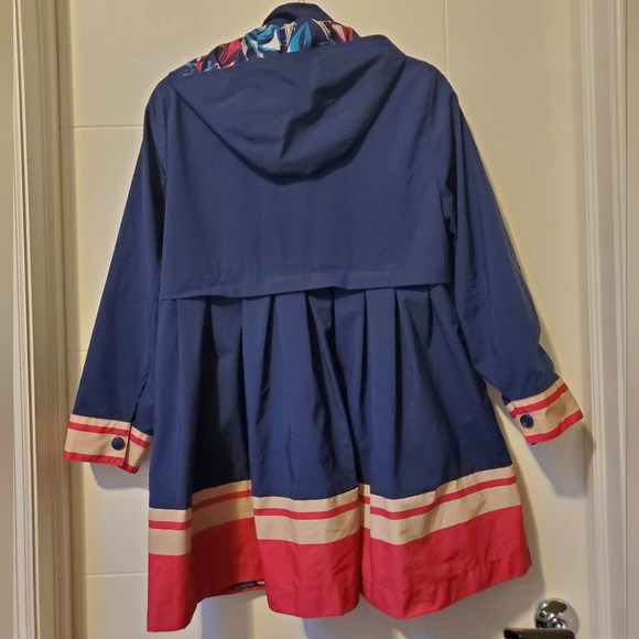Chico’s Rain Jacket Navy Blue Pink Beige Stripes Coat, Petite Medium - Picture 5 of 11